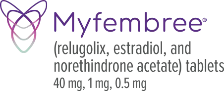 Logo for MYFEMBREE® (relugolix, estradiol, and norethindrone acetate) tablets 40 mg, 1 mg, 0.5 mg